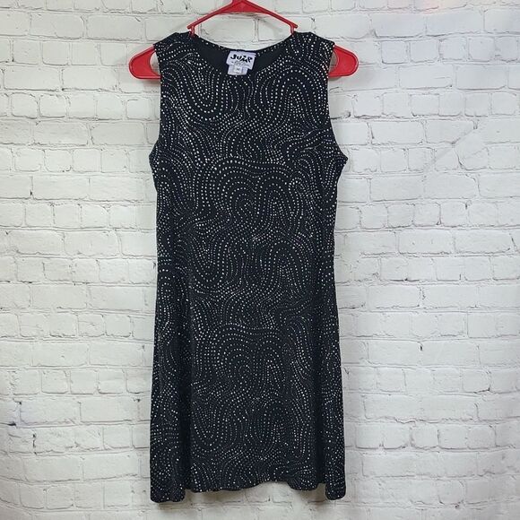Vintage 90s Y2K Jump Black/Silver Metallic Glitter Sleeveless Formal Party Dress - Picture 2 of 8
